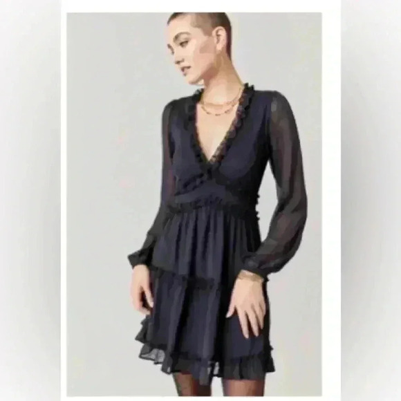 NWT - Ella Ruffle Mini Dress - Black (Size M) - Picture 1 of 11